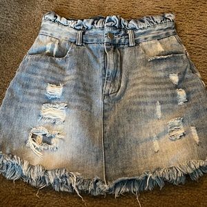 Paper bag denim mini skirt!